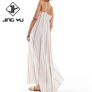 ชุดเดรสชายหาดทรงเอ คอเหลี่ยม ลายทางหลากสี เอวสูง ดีไซน์ OEM ผลิตตามสั่ง ผ้าฝ้าย 100% สไตล์ลำลอง - Product Image 2