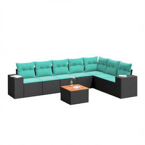 Ensemble de canapés de patio en polyrotin noir, 8 pièces avec coussins, meubles d'extérieur, style moderne et contemporain - Product Image 1