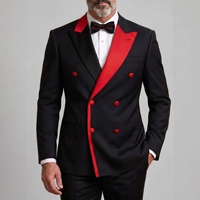 Veste de smoking noire pour homme, veste à double boutonnage avec revers contrastant rouge vif pour banquet du soir