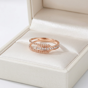Mayorista de Joyería Fina de Hong Kong, Serie de Anillos con Cuentas de Oro Rosa de 18K y Diamantes Naturales, Anillo de Doble Banda para Mujer, Regalo Especial - Product Image 6