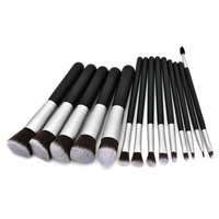 Pinceaux de maquillage professionnels de luxe en poils synthétiques de qualité supérieure, manche en bois, 14 pièces, couleur or noir, logo personnalisé