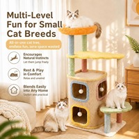 Vente en gros transfrontalière Arbre à chat d'hiver doublé polaire, couleur macaron, avec griffoir en sisal, lit pour chat mignon et panneau en bois