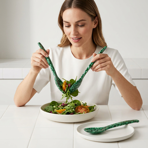 Eco-Friendly <b>Salad</b> Servers Set Green Marble Texture Dishwasher Safe Resin <b>Salad</b> <b>Tools</b> - Product Image 1