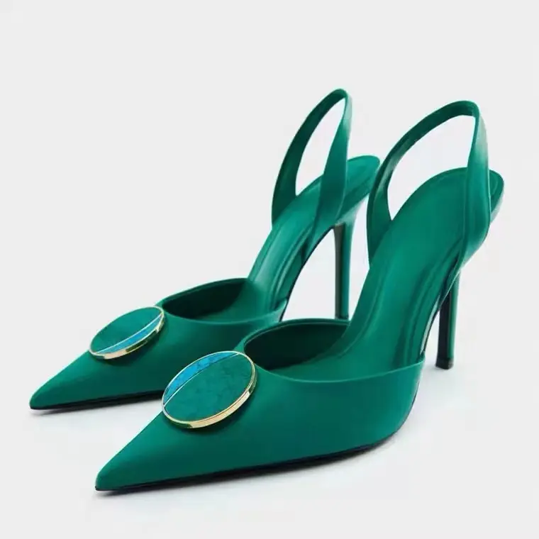 iHeeled shoes 115943 elegant heels fashion ladies shoes stock suede fabric green women's pumps high thin heels