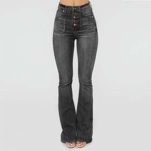 Jeans de Mujer Ajustados con Bolsillos de Parche y Botones, Estilo Desgastado, Corte Bootcut, Cintura Media, Ligeros para Verano, Modelo J0180, Gran Venta - Product Image 4
