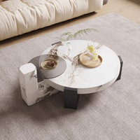 Table basse en marbre minimaliste italienne, salon, petit appartement, luxe léger, taille ronde, table basse combinée
