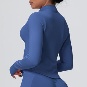 Camisetas de manga larga sin costuras, Chaquetas deportivas ajustadas para mujer, cuello alto transpirable, cremallera, chaquetas para exteriores, ropa de Yoga - Product Image 6