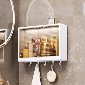 Boîte de rangement murale pour salle de bain, armoire transparente avec crochets pour articles de toilette et bijoux, design rectangulaire - Product Image 3
