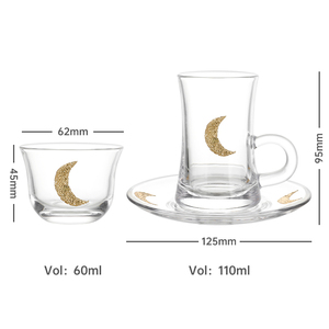 Tazza di vetro fatto a mano e piattino stile arabico con decalcomania fatta a mano tazza di tè e tazza di caffè set di tè turco - Product Image 3