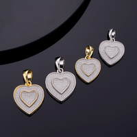 Fine Jewelry Double Design Or Deux Tons Glacé Diamant 925 Sterling Silver Love Heart Charms Pendentif