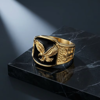 Bague pour homme en acier inoxydable plaqué or 18 carats, motif aigle ailé, style décontracté, pour anniversaire, faite à la main, usage quotidien