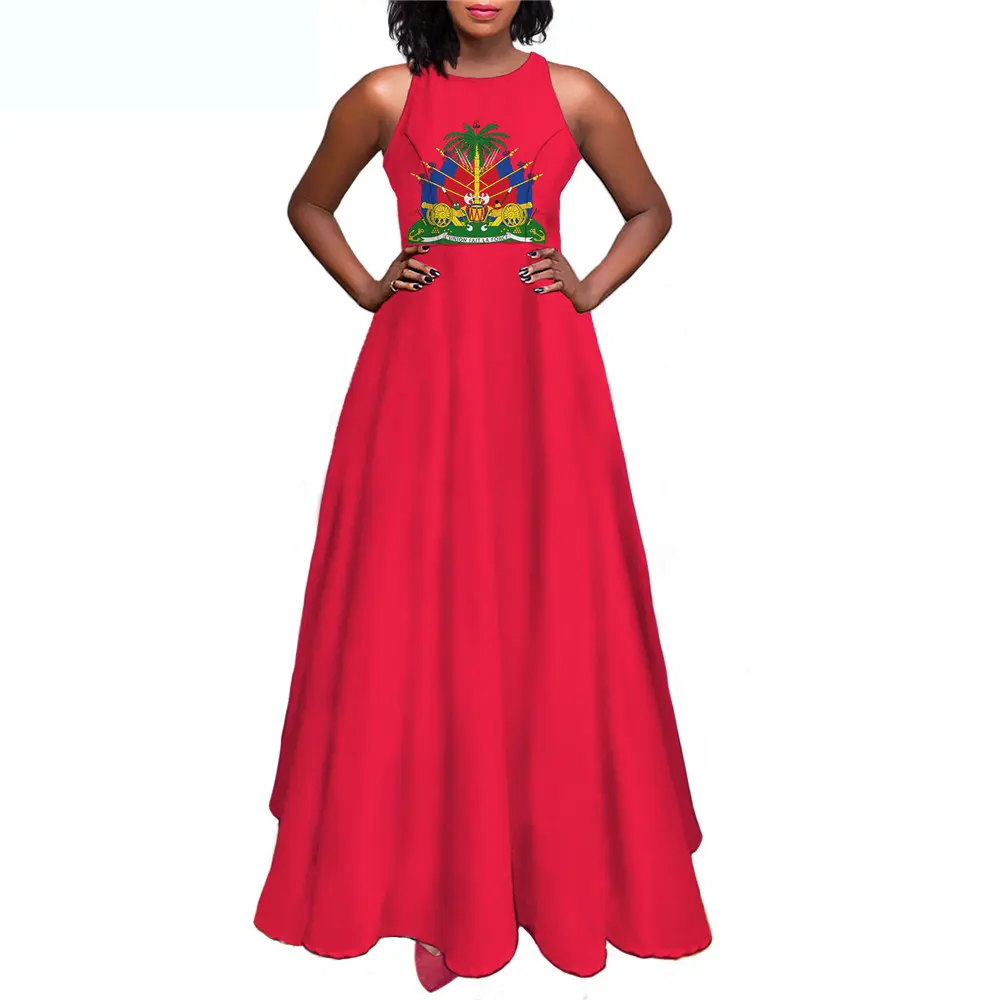 بيع بالجملة بالجملة فساتين نسائية طويلة الموضة علم هايتي تصميم بلا أكمام مثير فستان حفلة للفتيات فستان صيفي أنيق للإناث