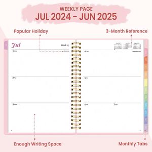 2024-2025 A5 Spiral Hardcover Notebook Planner High Quality Wholesale Custom Printing Customized Logo 80 <b>Sheets</b> Girls Pink Paper - Product Image 2
