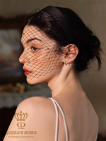 QUEENSGOWN Voile court noir simple et élégant de style français avec bandeau de cheveux de mariée à couverture de visage perlée, accessoire de mariage très vendu