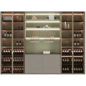 Modern Living Room Wine Cabinet Storage Light Luxury Glass Wine Rack Cabinet shelf Cupboard With Decorative Light