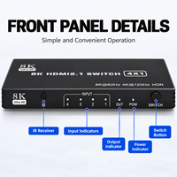 Commutateur HDMI 2.1 8K 3 ports 4 ports 5 ports, commutateur HDMI 3x1 4x1 5x1 4K 120Hz HDR avec télécommande IR pour TV Moniteur PC