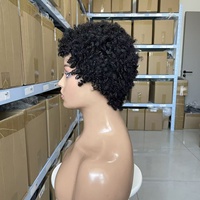 Perruque courte élégante pour femme, style pixie, cheveux brésiliens noirs naturels, boucles spirales, sans colle, densité 180%, qualité 12A
