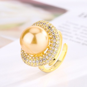 Dainty High Quality Eco-friendly Copper Gold Plated 14mm Golden Large Shell Pearl <b>Ring</b> for Premium Gift Giving - Product Image 3