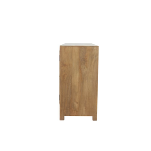 Aparador de 3 puertas con diseño tallado de madera de mango macizo, acabado natural, artesanía de calidad superior para almacenamiento de comedor moderno - Product Image 3