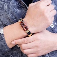 Bracelet en cuir tressé double couche pour homme, perles œil de tigre et fermoir magnétique, bracelets perlés pour un usage décontracté et professionnel