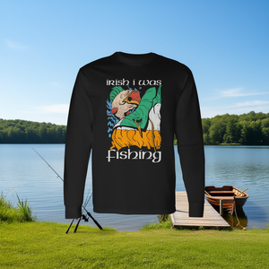 Camiseta de manga larga con diseño de la bandera irlandesa de Irish I Was Fishing Fishermen Pun Irish Flag - Product Image 3