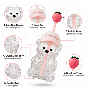 Bicchiere Personalizzato a Forma di Orso Fragola da 20oz, Riutilizzabile e Portatile, con Coperchio e Cannuccia per <span class=keywords><strong>Caffè</strong></span> Freddo - Product Image 3