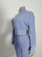 Ensemble de survêtement en maille gaufrée personnalisé avec logo 2026, comprenant une veste à capuche zippée et un pantalon large, ensemble 2 pièces à manches longues pour femme, collection automne