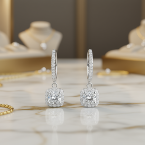 Pendientes de Aro con Diamantes Ice One, Plata 925, Corte Princesa, Engaste de Garra, Joyería de Lujo para Mujer, Chapado en Rodio - Product Image 2