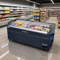 Congélateur commercial à îlot, 2 portes, vitrine pour aliments congelés, refroidissement direct, électrique, congélateur à îlot européen