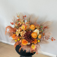 Centre de table floral artificiel Real Touch pour mariage, arrangement de roses et dahlias orange brûlé pour la décoration de table d'événement