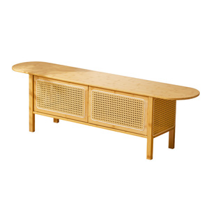 Bamboo And Rattan Woven TV <b>Cabinet</b> Double Door <b>Storage</b> Floor Standing For Living Room <b>Small</b> Apartment - Product Image 5