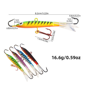 Leurre de pêche sur glace en plomb 8cm/16g, appât artificiel dur avec hameçons pour utilisation extérieure en hiver - Product Image 2