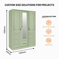 Armoire moderne à 3 portes en acier laminé à froid avec miroir pleine longueur et portes à motif gaufré pour rangement domestique – Vente directe usine
