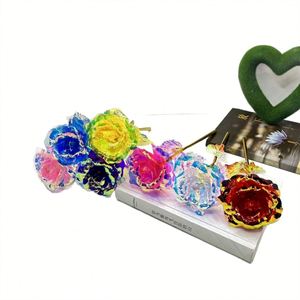 23CM Colorful <b>Glittering</b> Gold Foil Rose - Iridescent Artificial Flower with Golden Stem, Romantic Valentine's Day & Birthday - Product Image 4