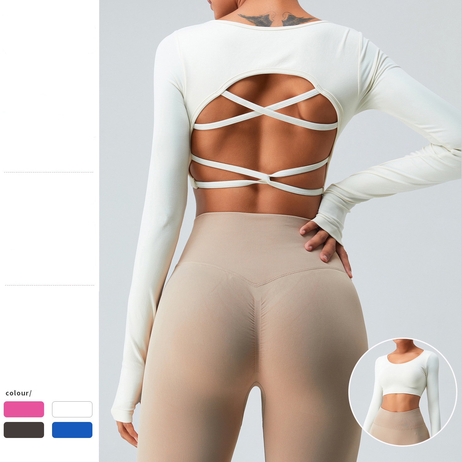 Seamless Long Sleeve Cross Back Yoga Top Women Quick Dry Running Sports Fitness Gym Wear Athletic Shirt Workout Clothes