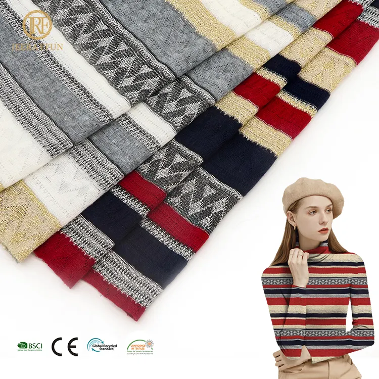 Fashion Design Cheap 92%Polyester 8%Metallic Luxury Stripe Knitted Soft Metallic Fabric For Women Clothes Dress