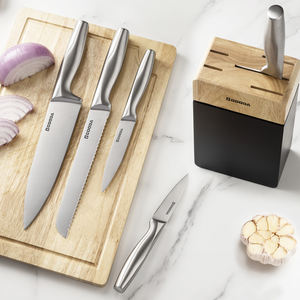 طقم سكاكين مطبخ من الفولاذ المقاوم للصدأ مكون من 6 قطع مع حامل خشبي/فولاذ مقاوم للصدأ عالي الجودة بتصميم كامل - Product Image 2