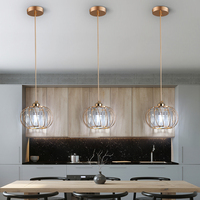 Lustre Suspendu Moderne de Style Or Français avec Abat-jour en Verre à Bandes pour Îlot de Cuisine, Chevet, Douille E27 E26