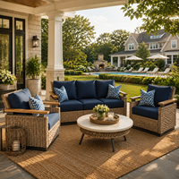 Ensemble de canapés et chaises de conversation en rotin de luxe pour patio de villa, résistant aux intempéries, pour la détente en extérieur