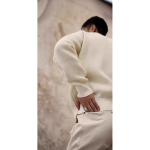 チャイミ メンズ アメリカンレトロ 100% コットン 冬用セーター カーキ 長袖 厚手 ゆったり カジュアル 毛玉防止 ニット - Product Image 3