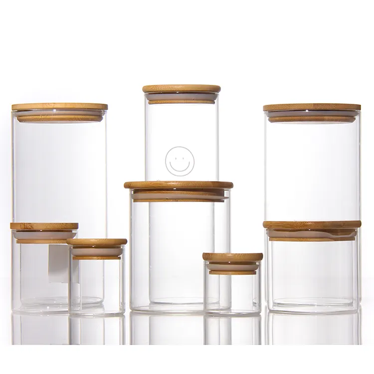 Wholesale Glass Bottles Glass Cups High Borosilicate Jar Food Milk Spice Storage Containers With Bamboo Lid