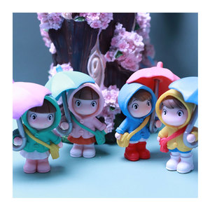 Figurine en résine PVC de fille et garçon sous parapluie de dessin animé, miniature pour ornement de jardin féerique et accessoires de maison de poupée - Product Image 1