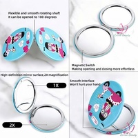 Wholesale 12PCS/Box Round Pocket Mirrors 2X Magnification Folding Compact Mirror Portable Double Sides PU Mini Mirror