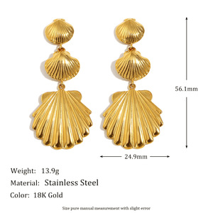 Pendientes de concha de oro de 18 quilates inspirados en el océano, Pendientes colgantes de acero inoxidable para mujer <span class=keywords><strong>E190</strong></span>, novedad de 2025 - Product Image 6