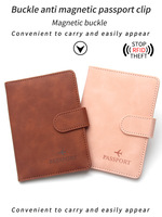 Penjepit Paspor Kulit PU Anti Magnetik RFID Blocking, Tempat Paspor, Penutup Paspor, Dompet Perjalanan dengan Kancing Magnetik