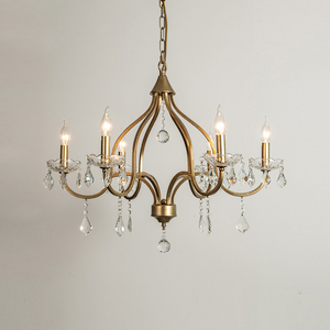 Chandelier Chesterfield Chandelier <span class=keywords><strong>en</strong></span> or antique avec gouttes de cristal et bobeches, plafonnier à chaîne suspendue pour salle à manger - Product Image 2