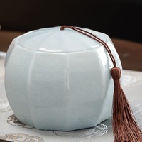 Boîte à thé hermétique en céramique personnalisée pour café, grande capacité, cyan, effet craquelé, ronde, en porcelaine, pour le stockage du thé Pu-erh avec couvercle, cadeau