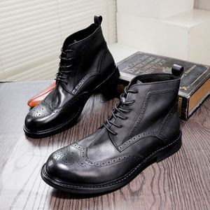 Autumn New Arrival Men's Boots Brogue Carved Retro Ankle Boots Goodyear Welt Craftsmanship Handmade - Product Image 4