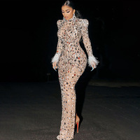 Tenue d'anniversaire été brillant diamant Sexy robes de soirée nouvelle mode luxe plume longue robe femmes fête