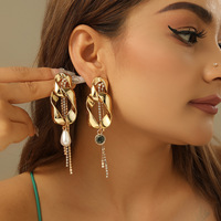 Boucles d'oreilles tendance pour femme, géométriques, exagérées, avec strass, chaîne à griffes et pampilles, de haute qualité